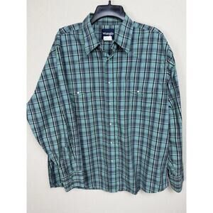 Wrangler Men's Long Sleeve Shirt Sz XL Pearl snap Western Cowboy Green Plaid
